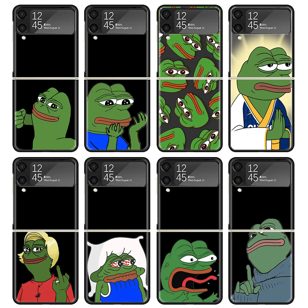 Cute Frogs Party Sad Pepe Case For Samsung Galaxy Z Flip 4 5 3 z Flip5 Flip4 5G Hard Phone Cover Flip3 Split Folding Black Plast