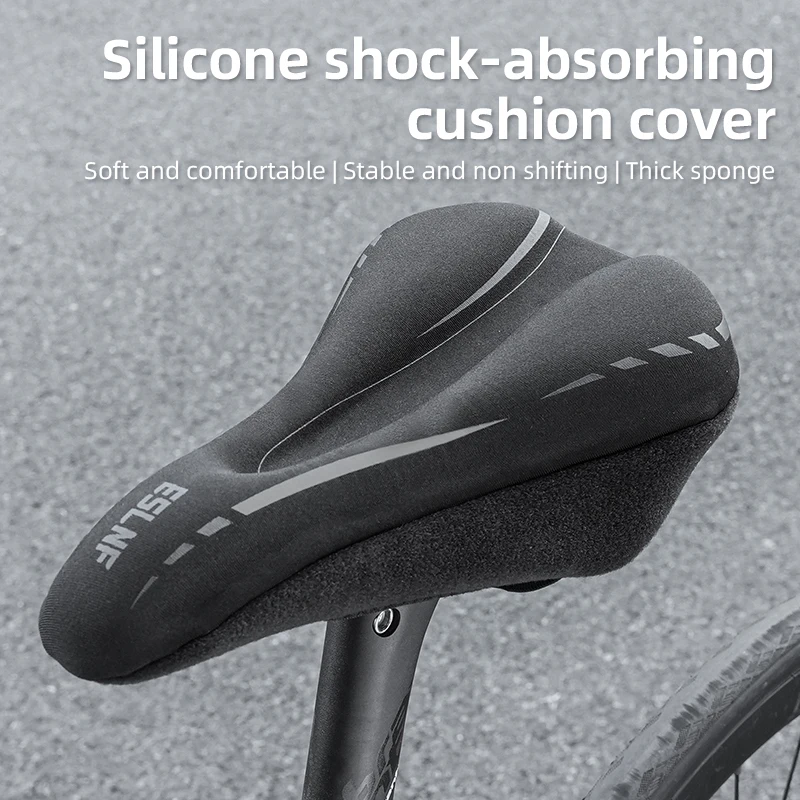 

ESLNF Thicken Comfortable Bicycle Saddle Cover GEL Silicone Cycling Seat Cover Soft Sponge Shockproof MTB Road Bike Cushion