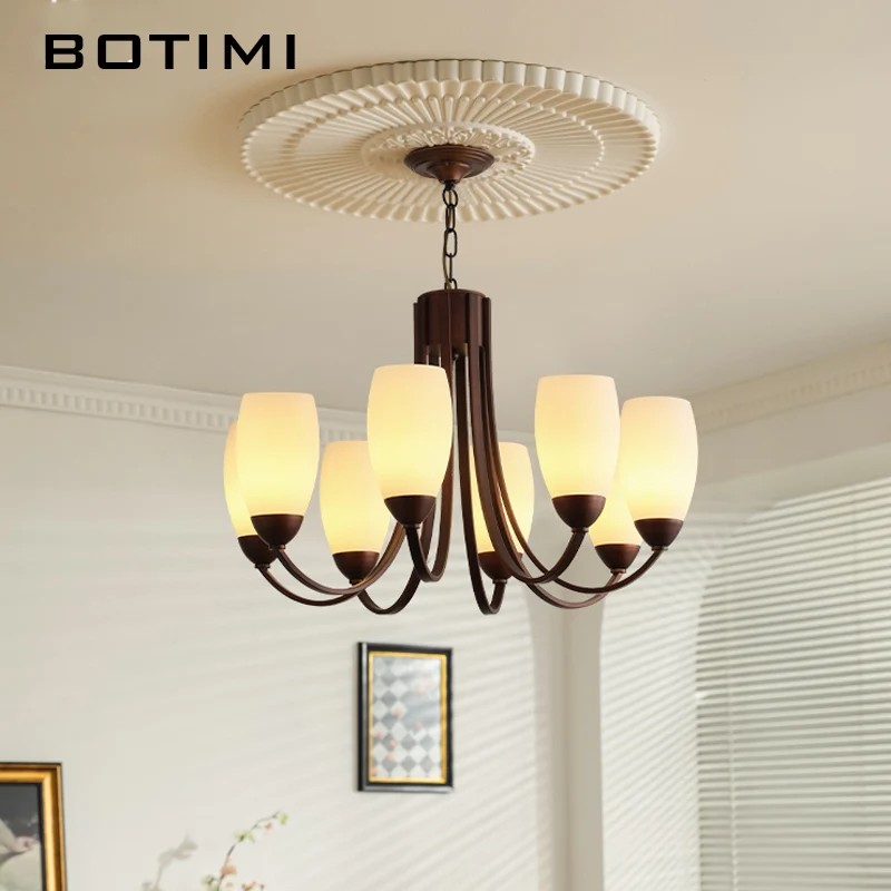BOTIMI-Lustre de style américain avec abat-jour en verre, lumières de chambre à coucher, bras en métal, salon nordique, ludéviation, 6 lumières, 8 lumières, 10 lumières