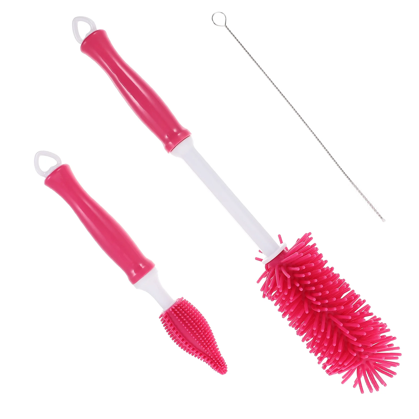1Pc Baby 360 Degrees Rotating Feeder Cleaning Brush Feeding-Bottle Brush Silicone Nursing Bottle with Case(Red)