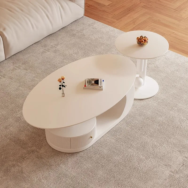 

Oval rock slab cream wind coffee table small apartment French tea table light luxury modern