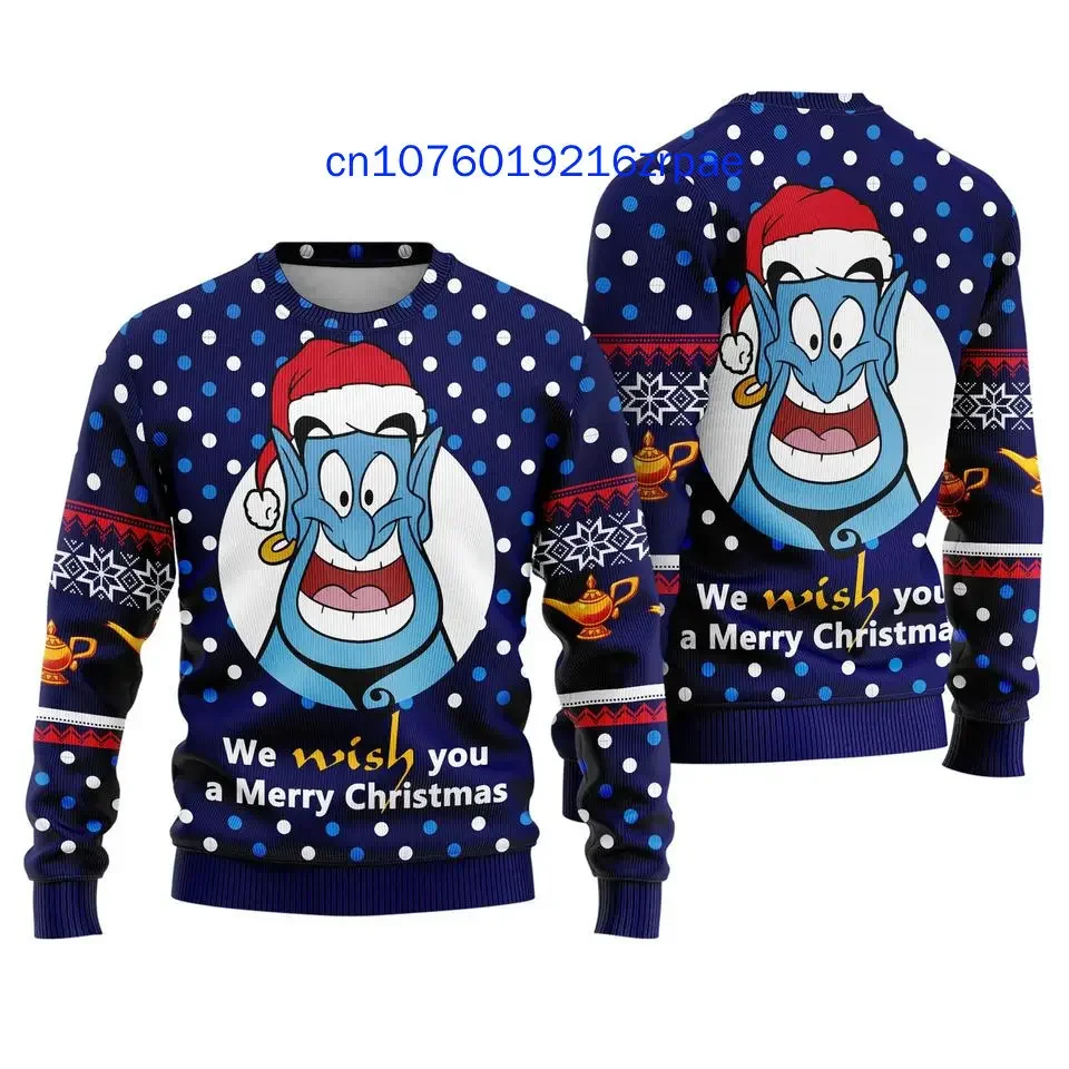 Disney Aladdin Genie Christmas Ugly Sweater Men's Women's 3d Print Disney Ugly Casual Sweatshirt Christmas Sweate Ugly Sweater