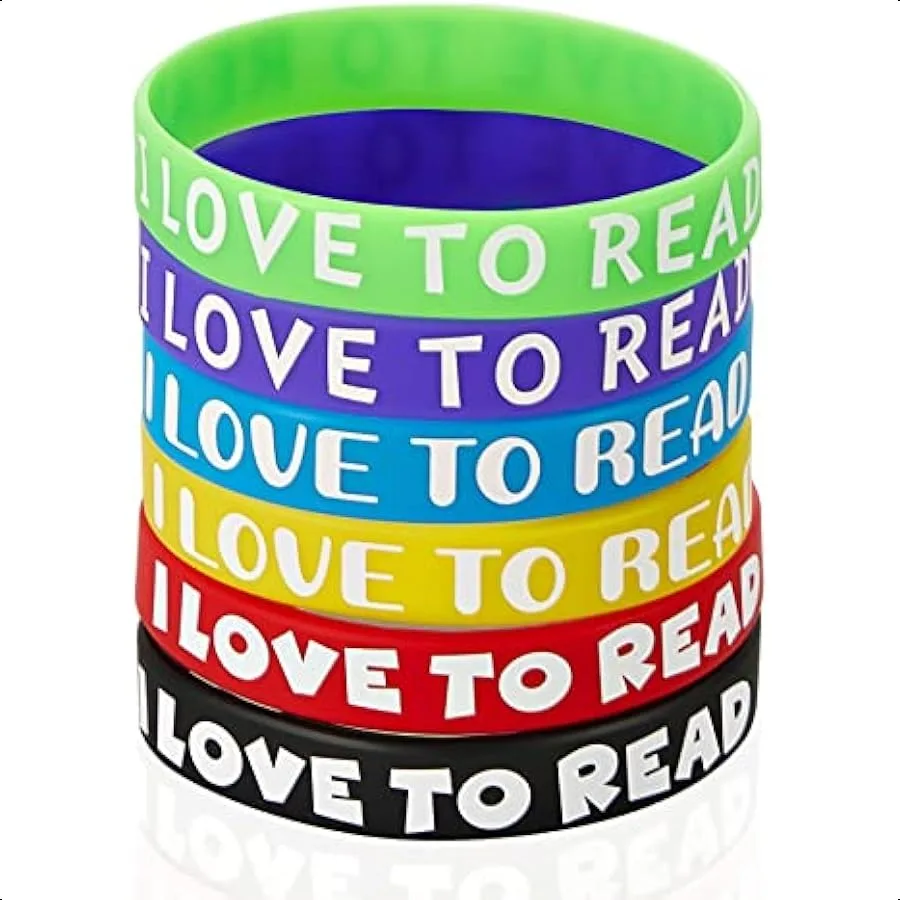 

I Love to Read Rubber Bracelets Motivational Rubber Wristband Colorful Silicone Wristbands Bracelets for Classroom Rewards Teac