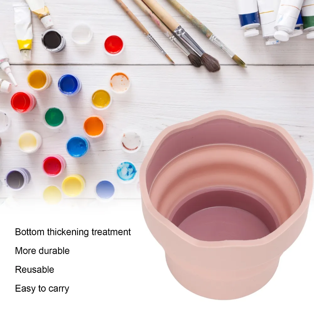 Silicone Material Brush Washing Bucket Folding Design Collapsible Painting Clean Container Multicolor Option 3.82 × 3.15in view 3