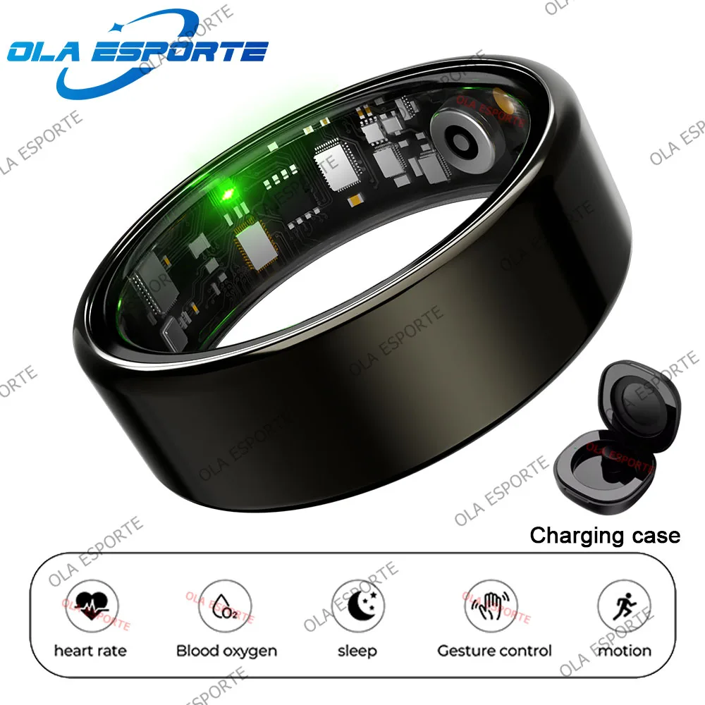 

New Smart Ring Men Women,Blood Pressure,Heart Rate Blood Oxygen,Sleep Monitor,Smart Control,IP68&5ATM Waterproof For Android iOS