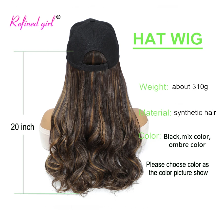 Long Wave Wig Baseball Cap with Synthetic Wave Hair Extensions Wig Hat for Women Mix Brown Black Red Color Adjustable Hat Wig image 4