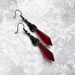 Dark Goth Black Bat Acrylic Crystal Column Drop Earrings For Women Gothic Halloween Cospaly Personality Jewelry Accessories