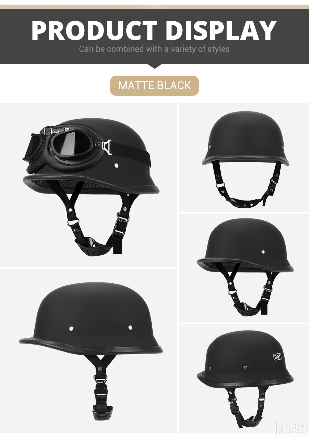 Motorrad Halbhelm Deutscher Leder Vintage Helm Casco Moto Motorrad Jethelm Biker Pilot DOT Zertifizierung S-XXL – Detail 8