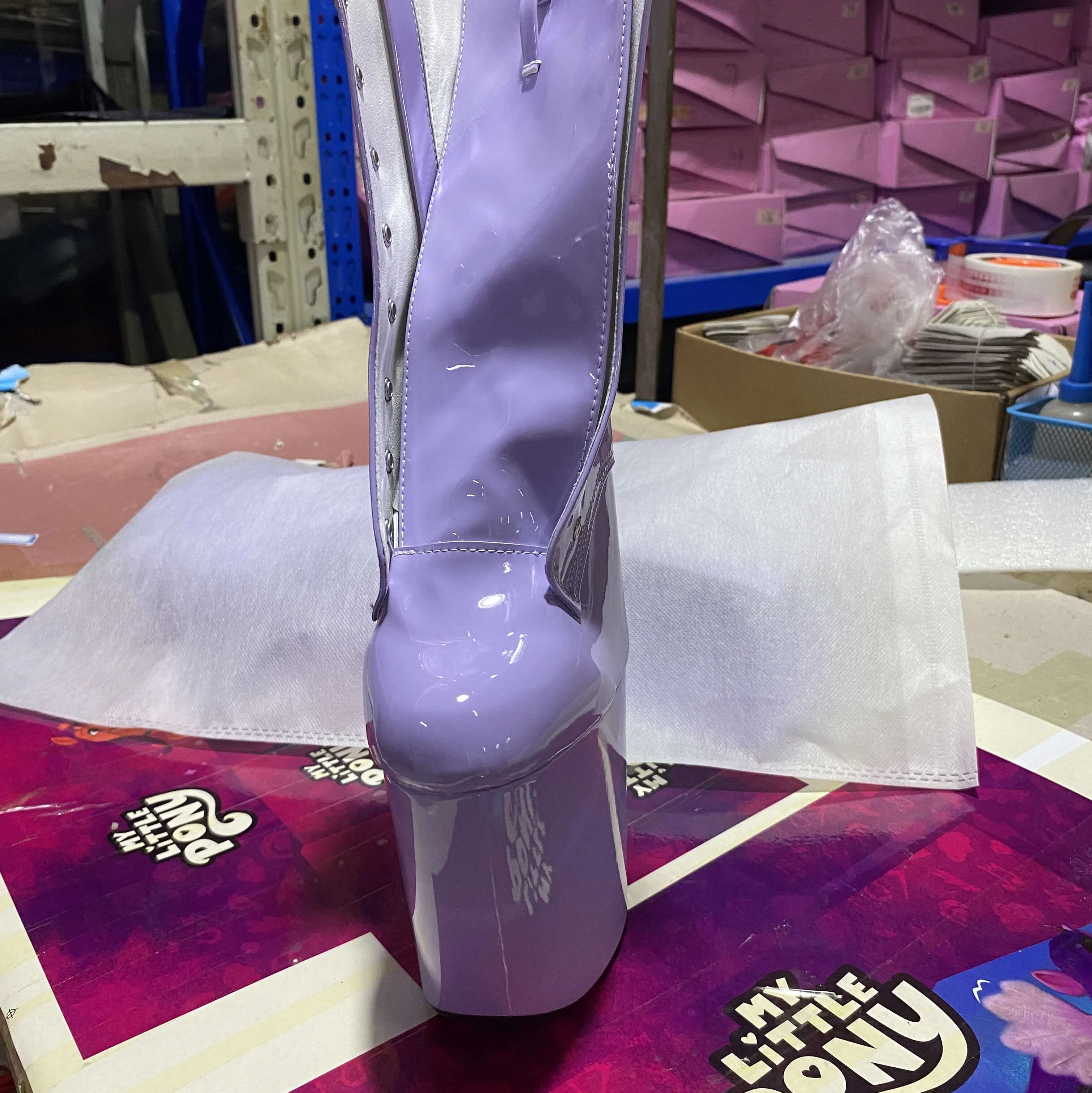 20Cm Violet Kleur, Modieuze Sexy Cavalier Dames Hoge Hak Platform Enkellaarzen, Paaldansschoenen