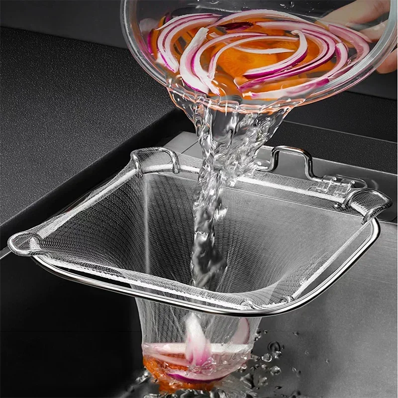 

304 Stainless Steel Kitchen Filter Net Drain Rack Sink Strainer Drain Fruit Vegetable Drainer Sink Filter Shelf Sink Drain Stand