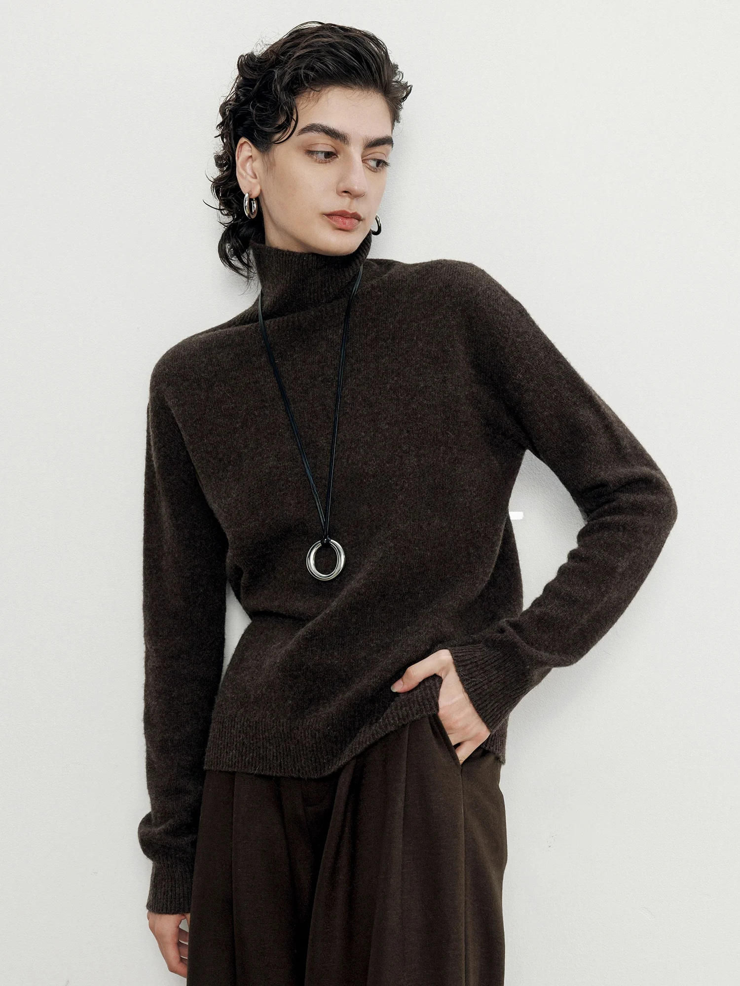 

Женский шерстяной свитер Maiherer с высоким воротником, кофейного цвета, в непринужденном стиле, весенний повседневный вязаный топ, теплый, с длинными рукавами