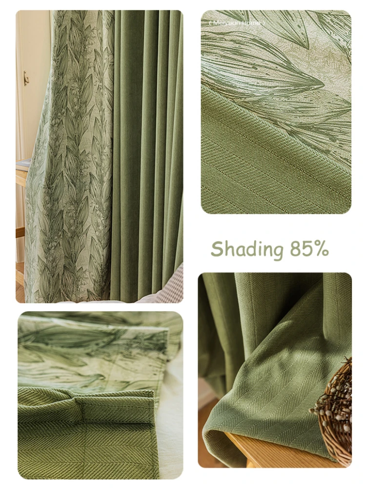 Green Chenille Herringbone Curtain for Living Room Bedroom Blackout Cortinas Luxury Home Decor шторы для спальни Rideau 커튼 ستارة