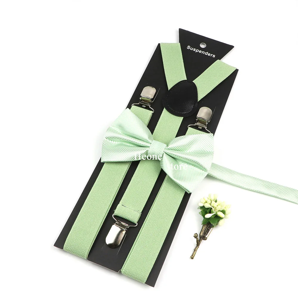 Sage Green Suspender Bowtie Brooch Set