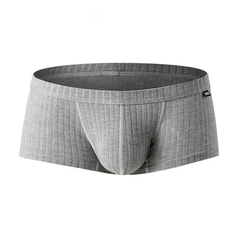 Men's Underwear Super Soft Sweat Absorption Ribbed Boxer Shorts Low Waist U Convex Pouch Trunks Daily Wear Solid Color Underpant