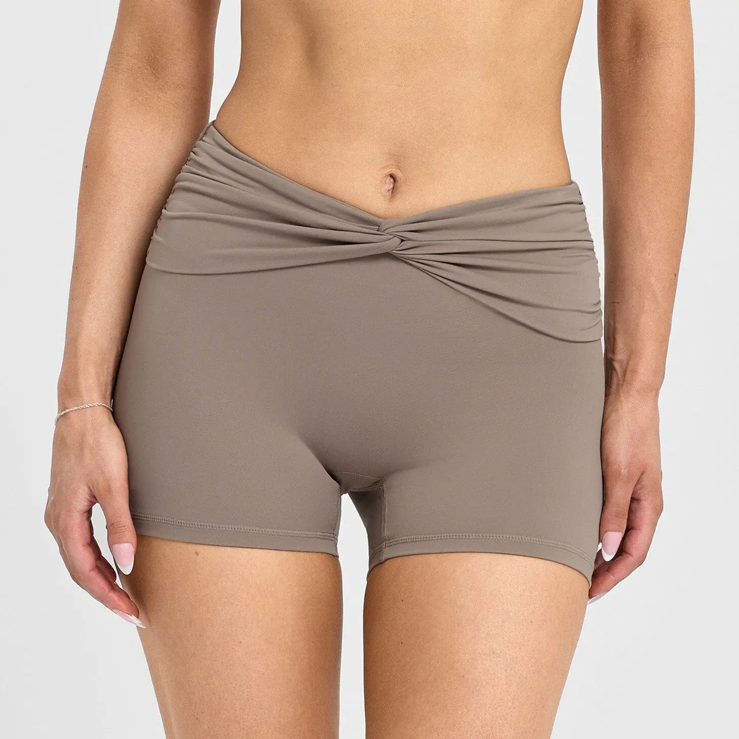 Women Yoga Shorts Twist Front Ruched Waist Soft Stretch Workout Biker Shorts Gym Pilates Fitness Running Activewear Short Pants