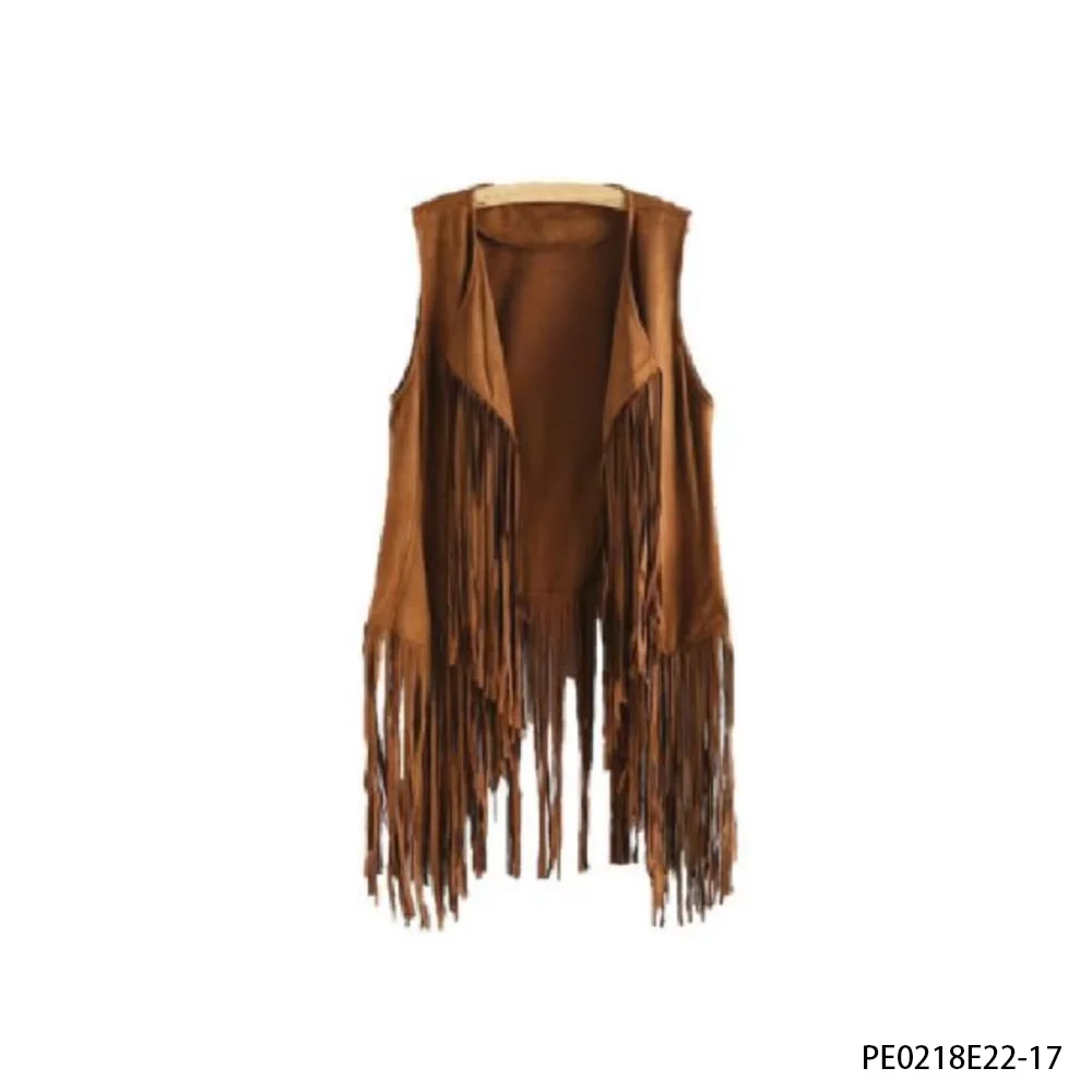 PESENAR Gilet en jean marron à franges, classique vintage, créant un article à la mode de style occidental