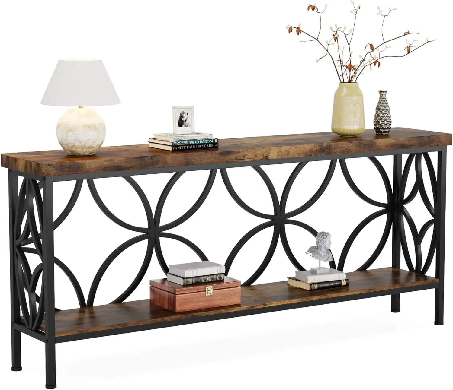 2-Tier Industrial Console Table Behind Couch, Narrow Entry Table Long Table with Storage for Entryway, Living Room, Foyer