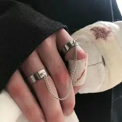 Retro Chain Connected Cross Ring Punk Gothic Rock Hip Hop Adjustable Open Ring Handmade Unisex Designer Jewelry Accessories Gift