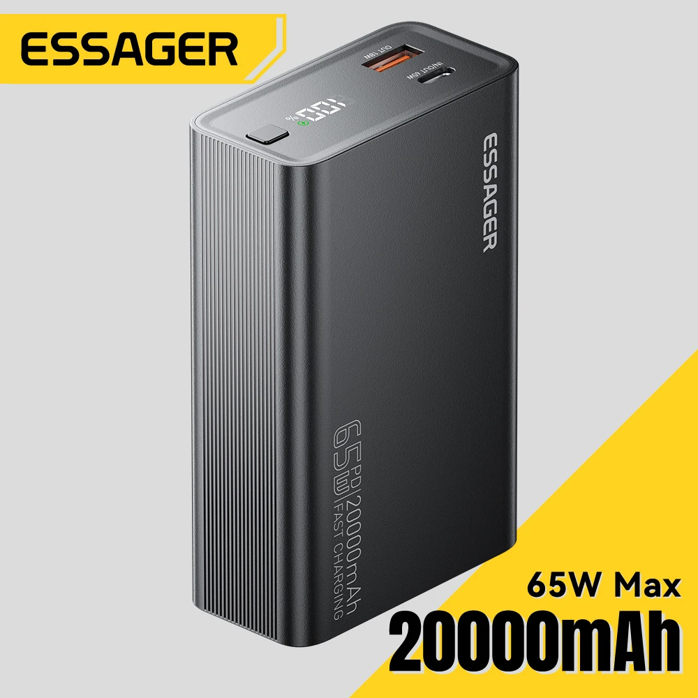 Essager Power Bank 20000mAh Portable PD 65W Fast Charging  Mobile Phone External Battery Powerbank For Phone Laptop Tablet Mac