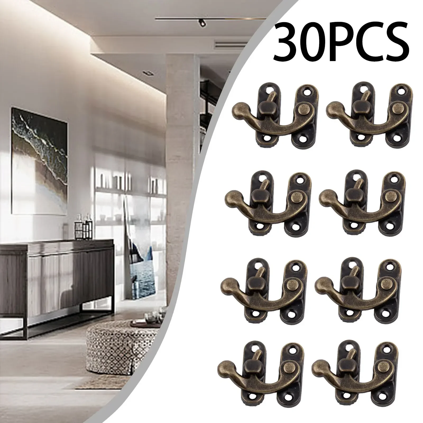 30pcs Horns Locks Antique Bronze Iron Padlock Hasp Hook Lock Curved Buckle With Screws For Jewelry Wooden Box Metal Lock