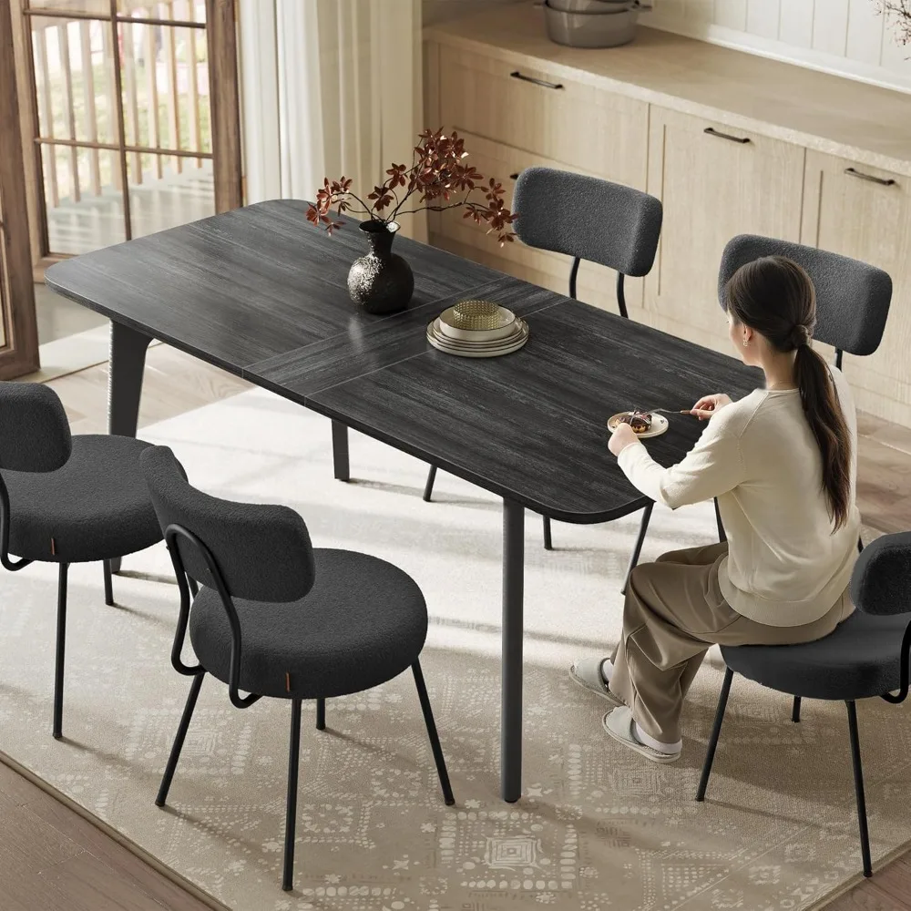

Dining Table for 4/6/8, Extendable Kitchen Table with Tapered Legs, Curved Transitions, for Dining Room, Kitchen, Home Office,