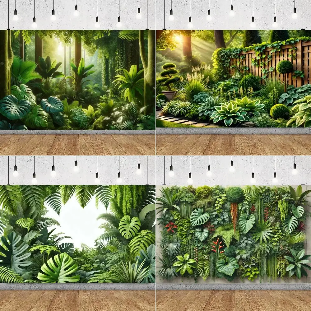 Toile de fond photographique 3D Plantes Tropicales Vertes Forêt Tropicale Naturelle Feuilles Mur de Fond Anniversaire Safari Mariage Photo