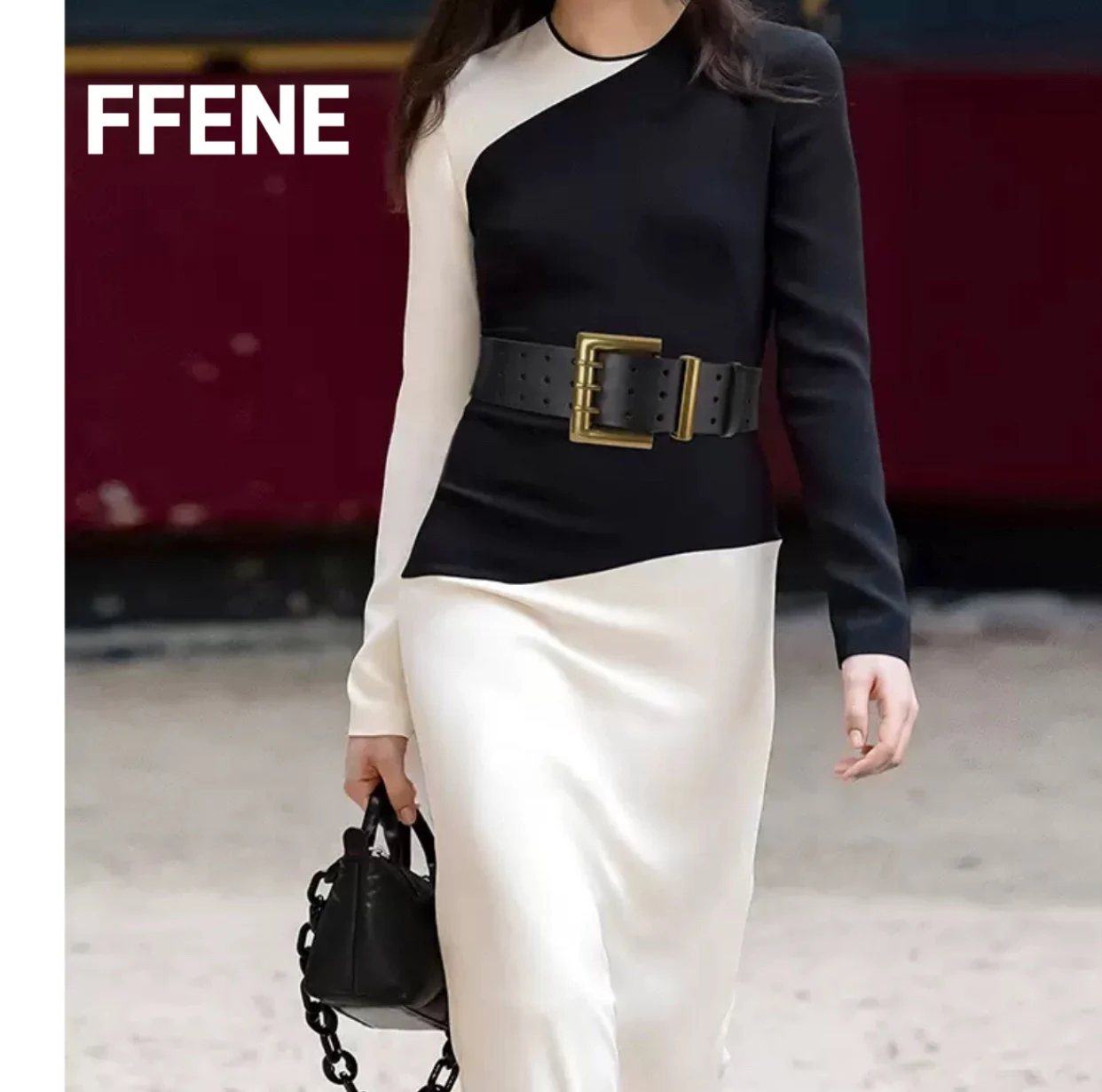 

High-end, luxurious leather belt; extremely wide European-style coat with wide sash; unique, fashionable; versatile for women.