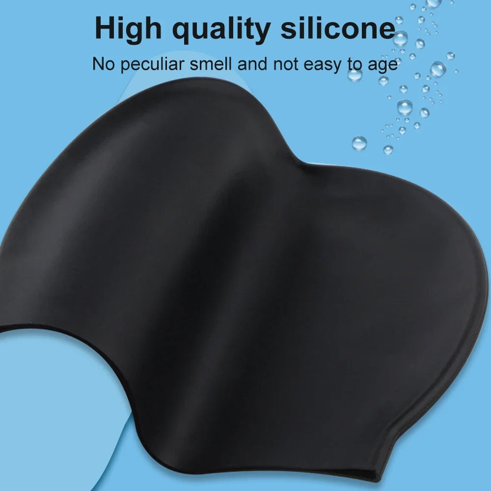 Silikon-Badekappe für langes Haar, Zopf, wasserdicht, für Damen, Herren, Damen, hohe Elastizität, Ohrenschutz, große Silikon-Tauchkappe – Detail 6