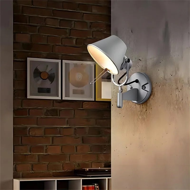 LED Nordic Simple Mode Creative Besidebed Wall Lamp Pretty Girl Bedroom Work Rocker Arm Joint with Switch Straw Hat Wall Light