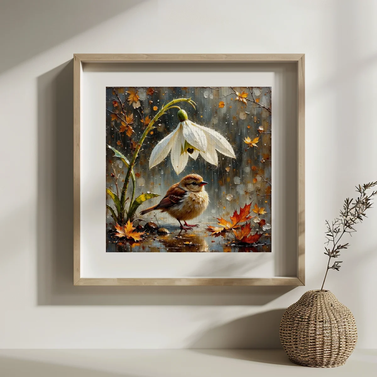 1pc 30X30CM/11.8inch The Little Bird Under the Flower Stamped Cross Stitch Kit DIY Kit 11CT/14CT DIY Embroidered Set DIY Cross-S