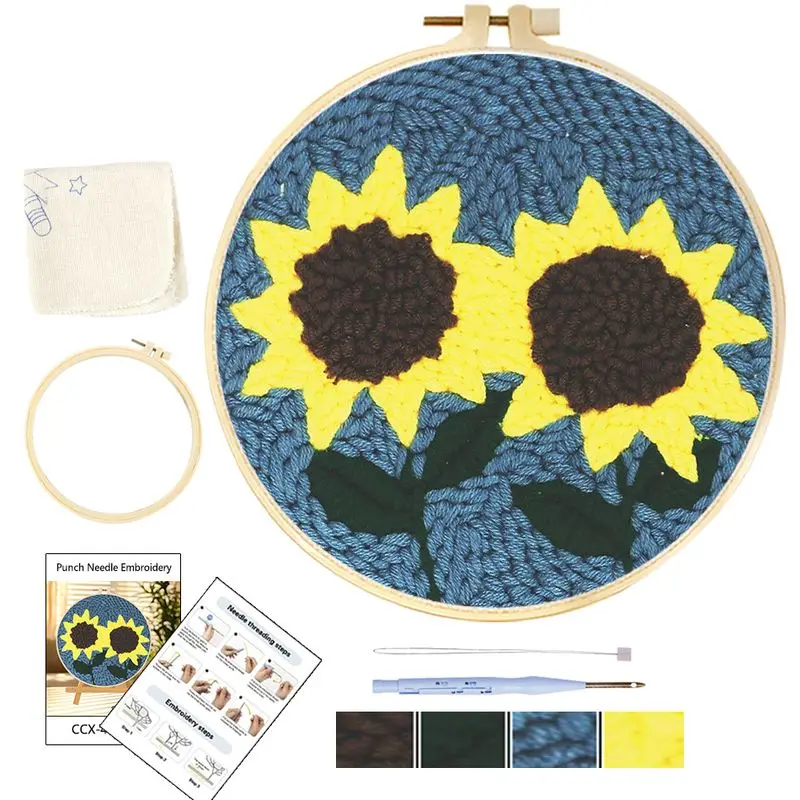 

Photocustom Punch Needle Embroidery Kit With For Beginners Easy Embroidery Diy Needlework Wool Sunflower Pattern Home Decor