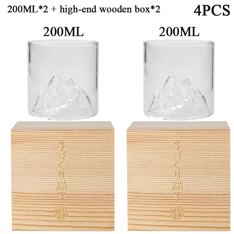 Japan 3D Mountain Whiskey Glass Glacier Old Fashioned Whisky Rock Glasses Whiskey-glass Wooden Gift Box Vodka Cup Wine Tumbler