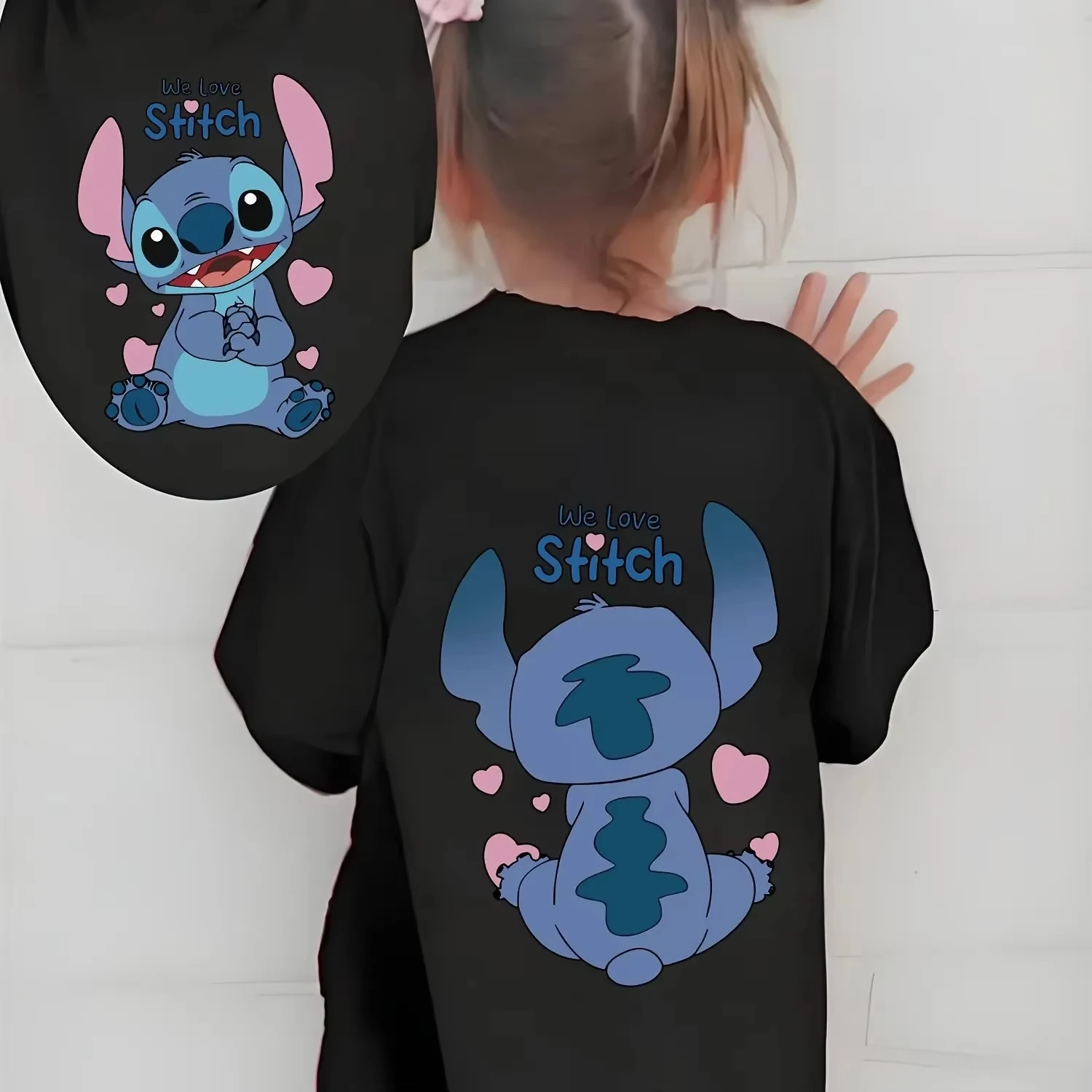 

Летняя футболка с принтом Disney Stitch, 100% хлопок, для мальчиков и девочек, повседневная, милая, удобная, семейная, коллекция 2026 года