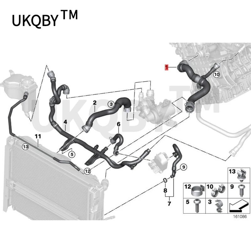 Engine water inlet hose b mwE90 316i N43 E90 LC I316i N43 E92 E91 LC I316i Water tank upper water pipe Cooler hose 17127577965