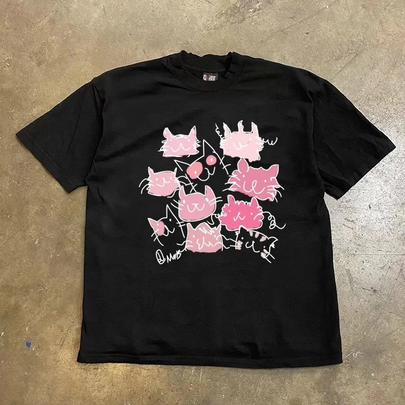 Creative Simple Printing Harajuku Style Oversize Trendy All-match Pure Cotton 260g Heavyweight XiaoChen Story Multi