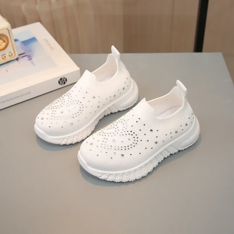 Spring and Autumn Rhinestone Middle Older Students Breathable Casual Shoes Korean Version Boys and Girls Flying Weaving Shoes