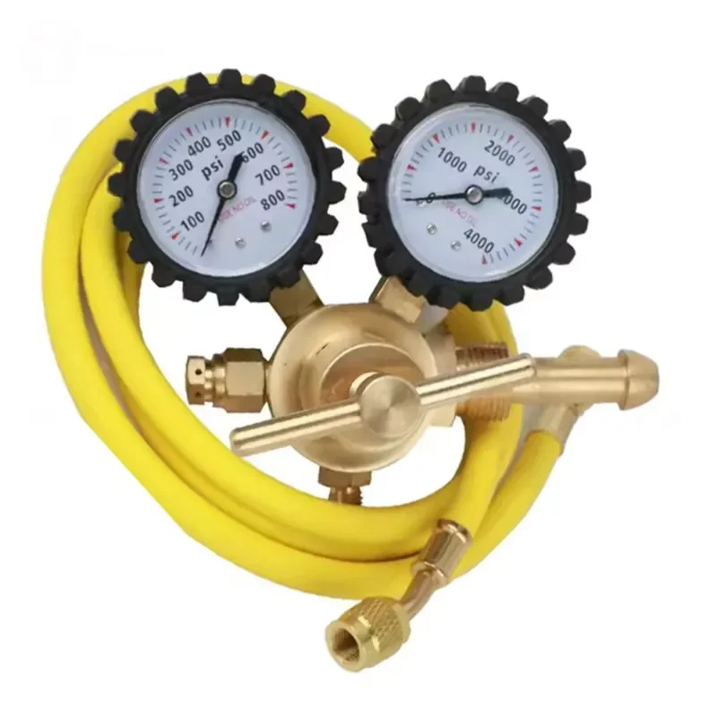 CGA580 Nitrogen Regulator 4000 PSI High Pressure All Brass Body 800 PSI Outlet with Leather Braided Hose
