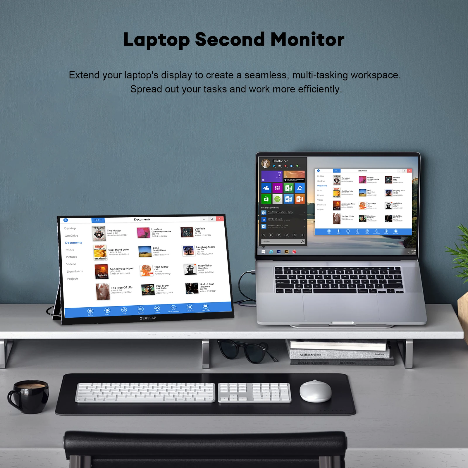 شاشة ZEUSLAP مقاس 13.3 بوصة OLED مضادة للوهج تعمل باللمس لهاتف DeX، Switch، PS5، شاشة ثانية للكمبيوتر المحمول مع مسند