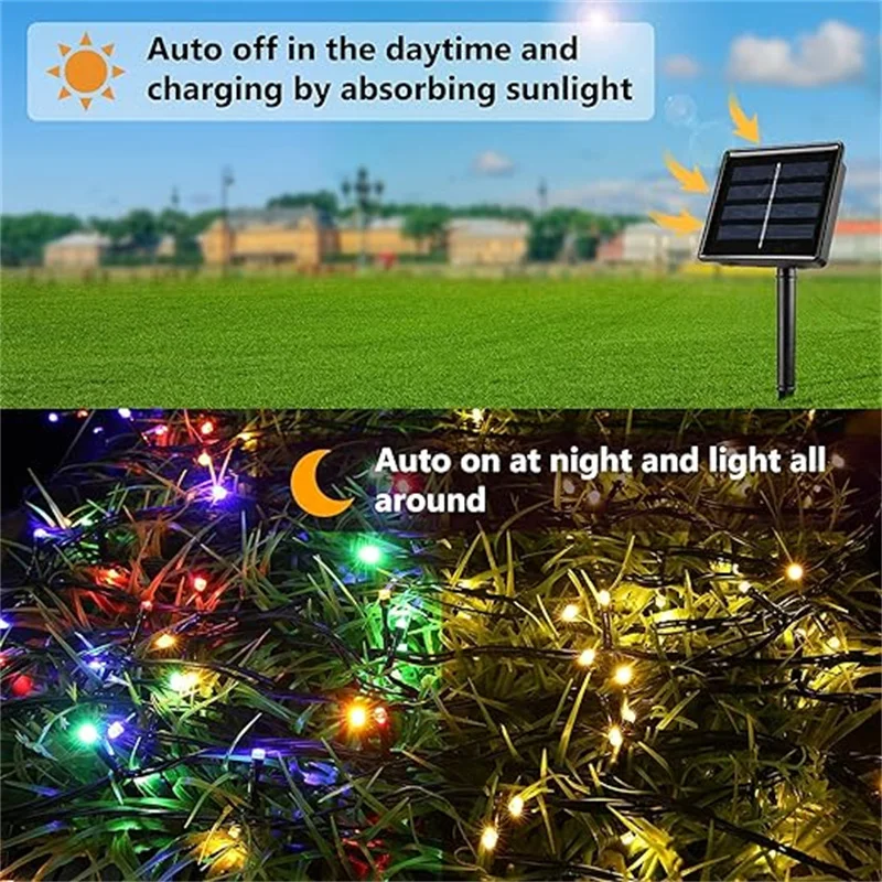 Guirnalda de luces alimentada por energía Solar para exteriores, 8 modos, 22M, 200Led, IP65, impermeable, decoración navideña, jardín, boda, 299