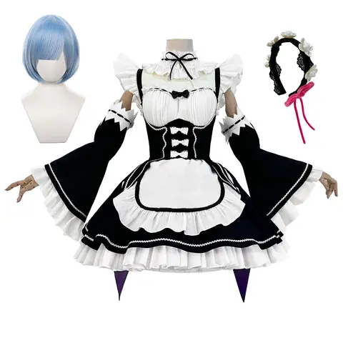 HOLOUN Re:Life In A Different World From Zero Anime Rem Cosplay Kostym Peruk Lolita Piga Klänning Svart Vit Halloween Jul 6 best sales cosplay Rem - №6