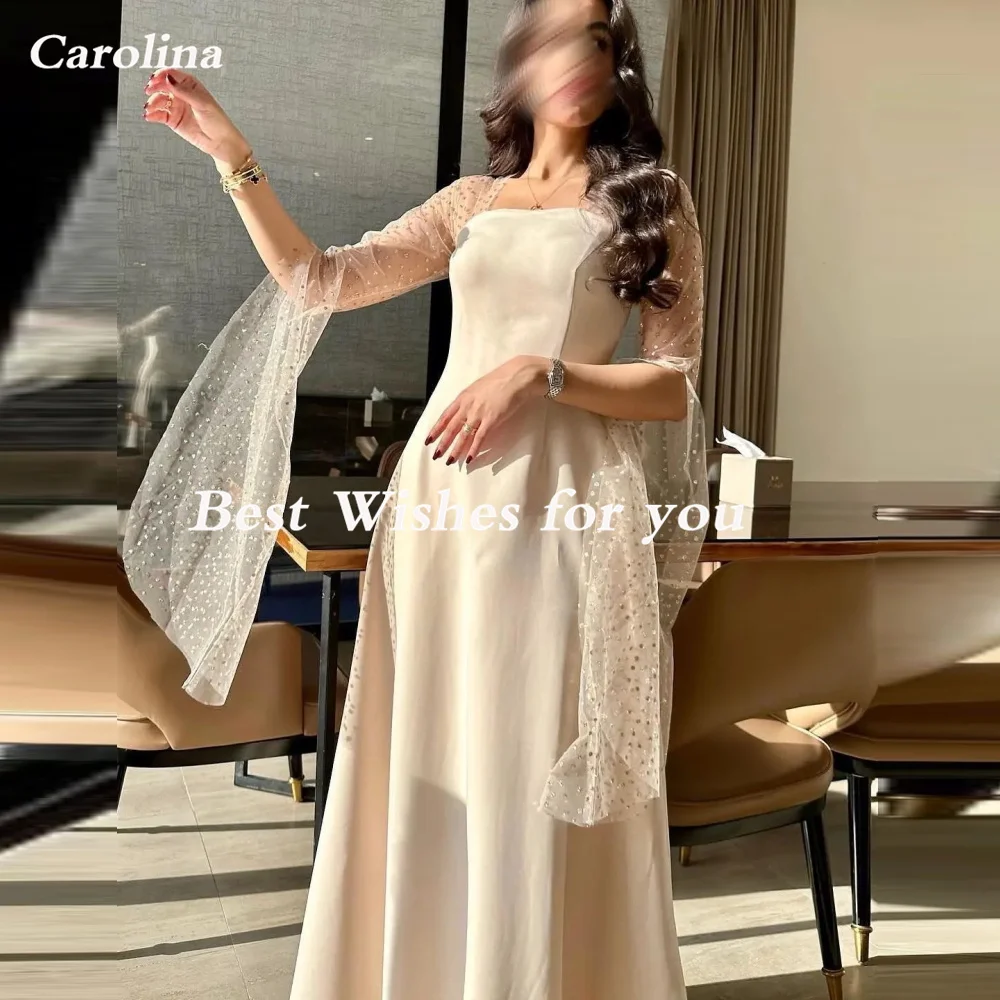 Carolina Square Collar Evening Dresses Women Flare Sleeves Satin A-Line Elegant Short Wedding Guest Elegant Formal Party Gowns