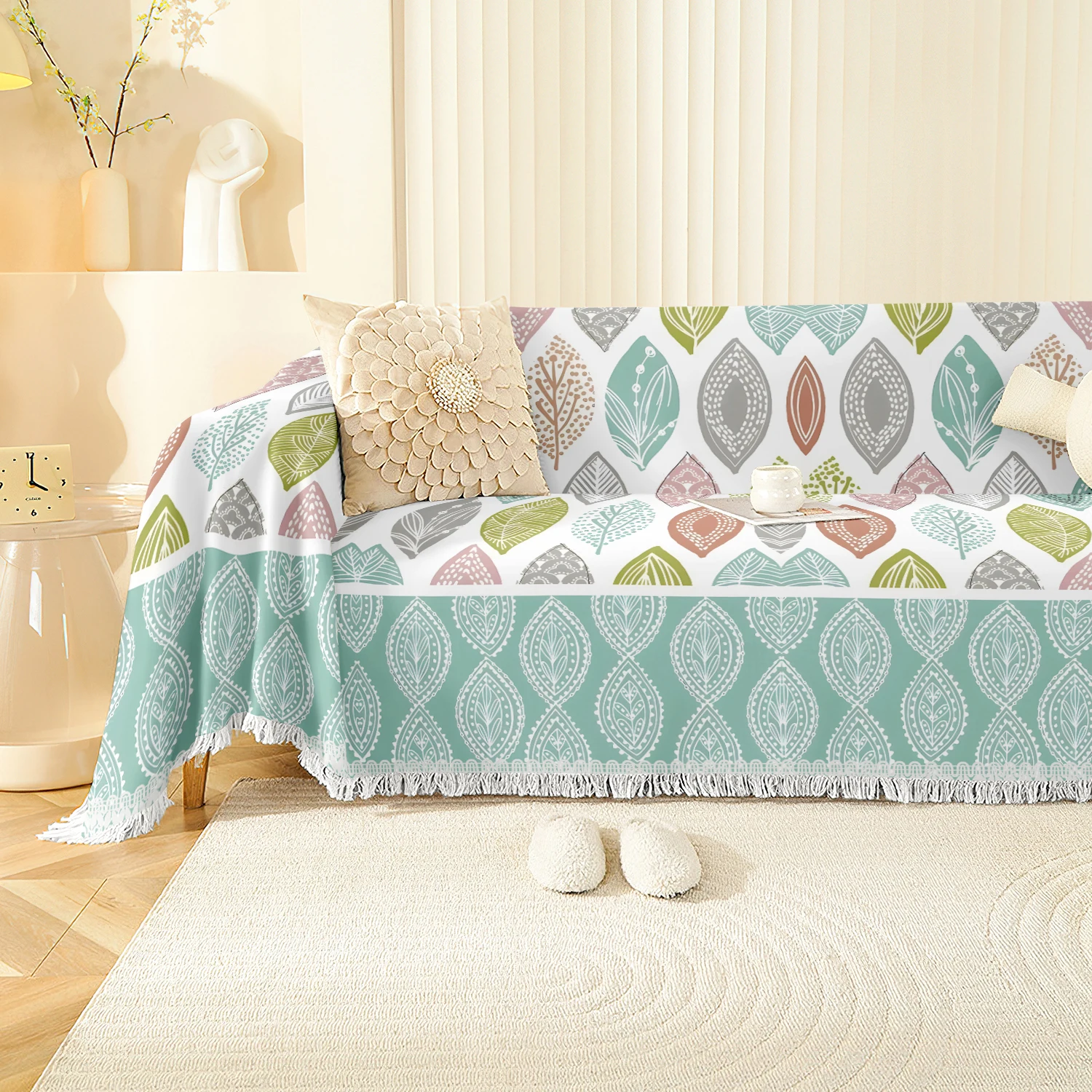 1pc Boho Colorful Leaf Print S - Boho Throw Blanket Fringe 评论和价格