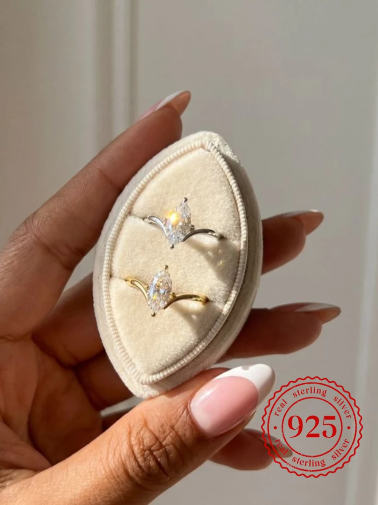 

925 Sterling Silver V Shape Marquise Zircon Ring For Women Engagement Daily Party Luxury Fashion High Quality Fine Jewelry