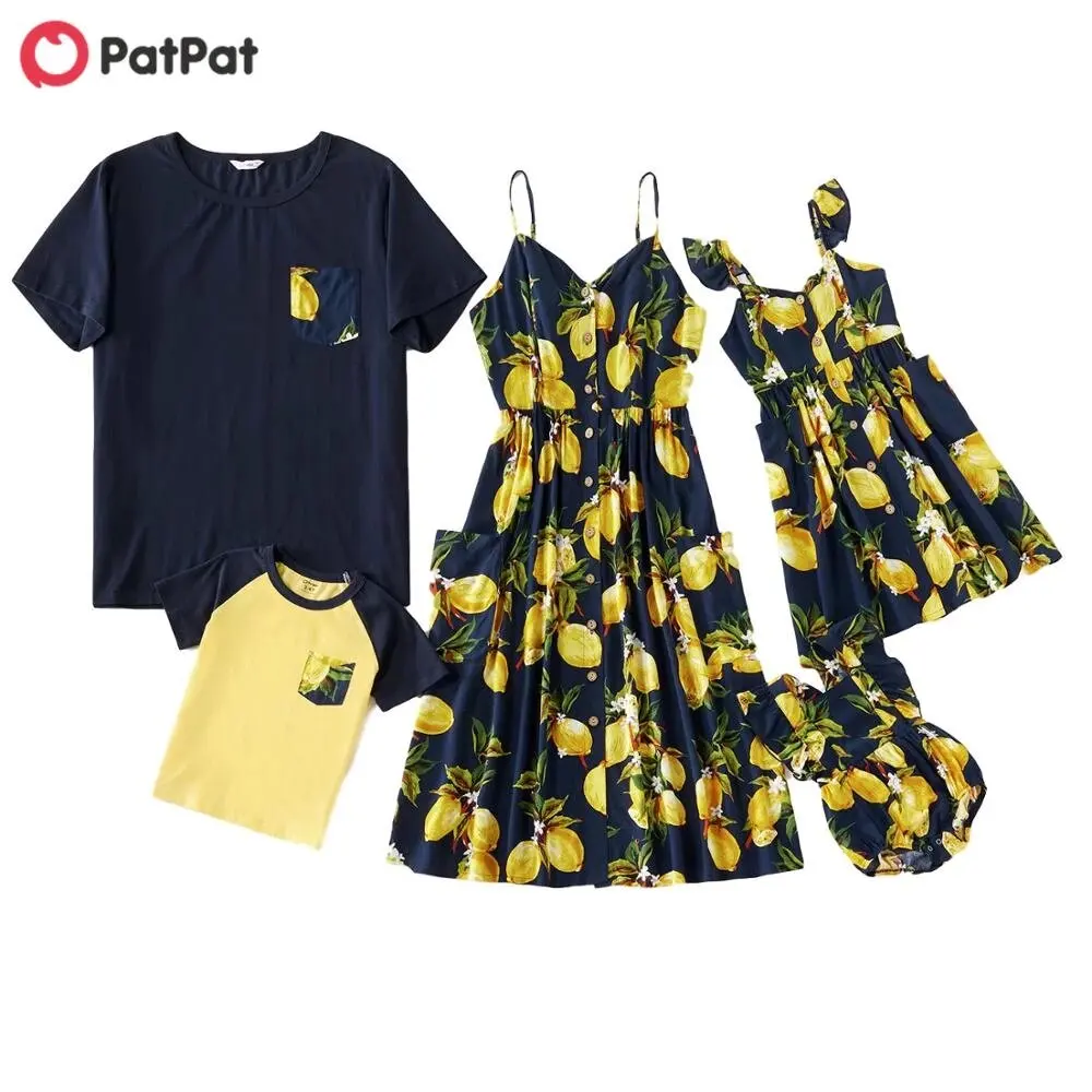 PatPat New Summer Mosaic Family Matching Dress Lemon Series Tank Dresses Rompers Tops Matching Outfits Family Look Sets