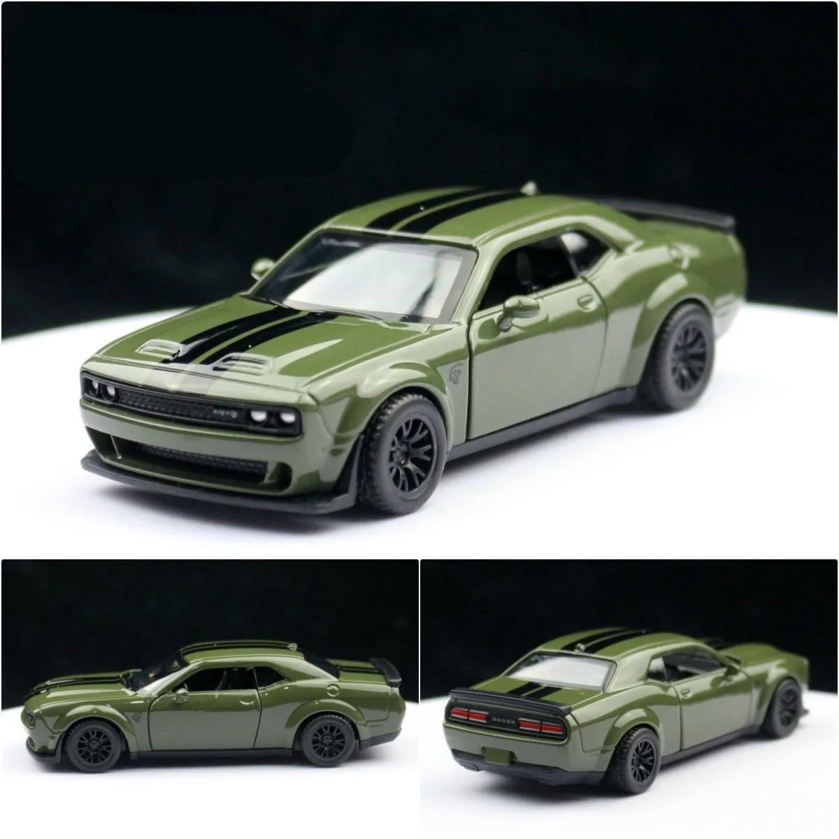 1：44 Dodge Challenger SRT Hellcat Toy Car Model Diecast Metal Vehicle Miniature Pull Back Doors Openable Collection Gift for Kid