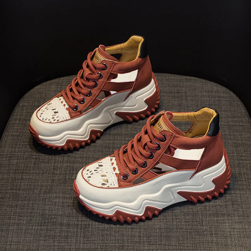 Breathable Casual Women's Shoes 2025 New Style Hollow Out Soft Leather Sneaker with Increased Inner Heel Versatile Pointed - view 5