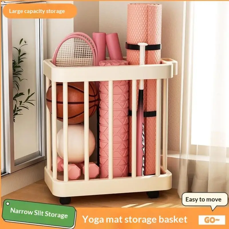 ~Multi-Purpose Storage Bin Organizer With Wheels - Heavy-Duty Home Fitness Gear Storage Cart For Yoga Mats Storage Basket
