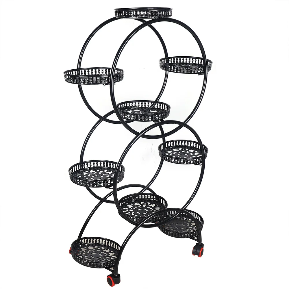 

6 Tier 9 Pot With Wheels Metal Plant Stand For Indoor Patio Garden Black Iron Plant Stand Flower Pot Holder