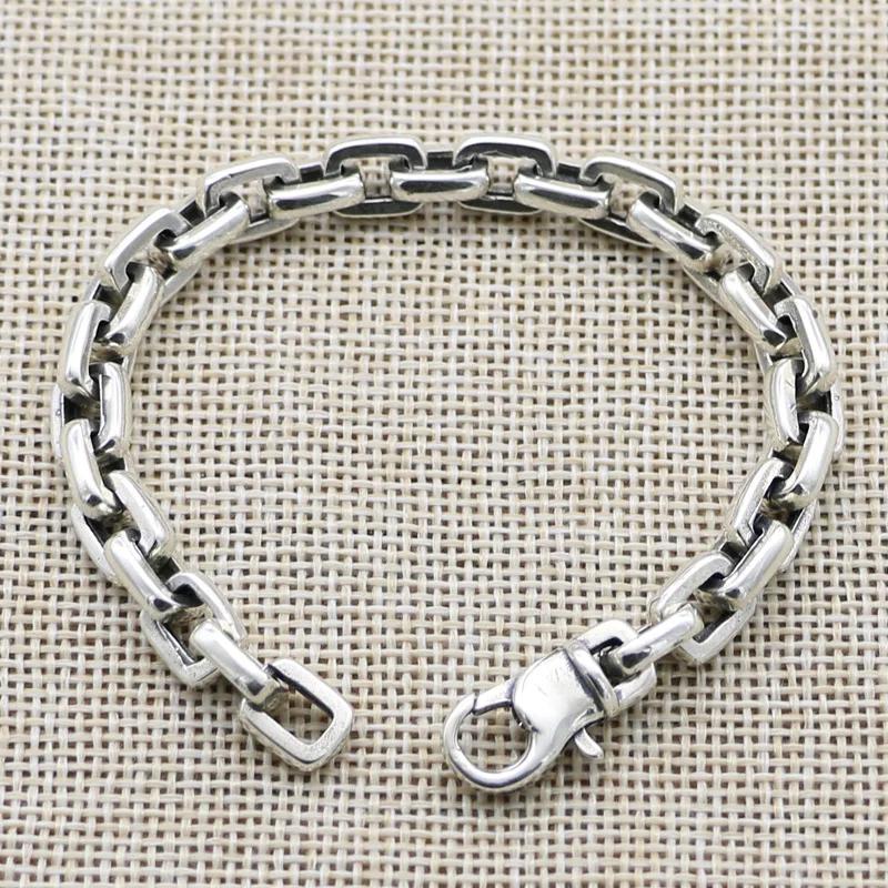 

New S925 Sterling Silver Bracelet Men's Fashion European Punk Jewelry Simple and cool Thai silver bracelet accessories for women