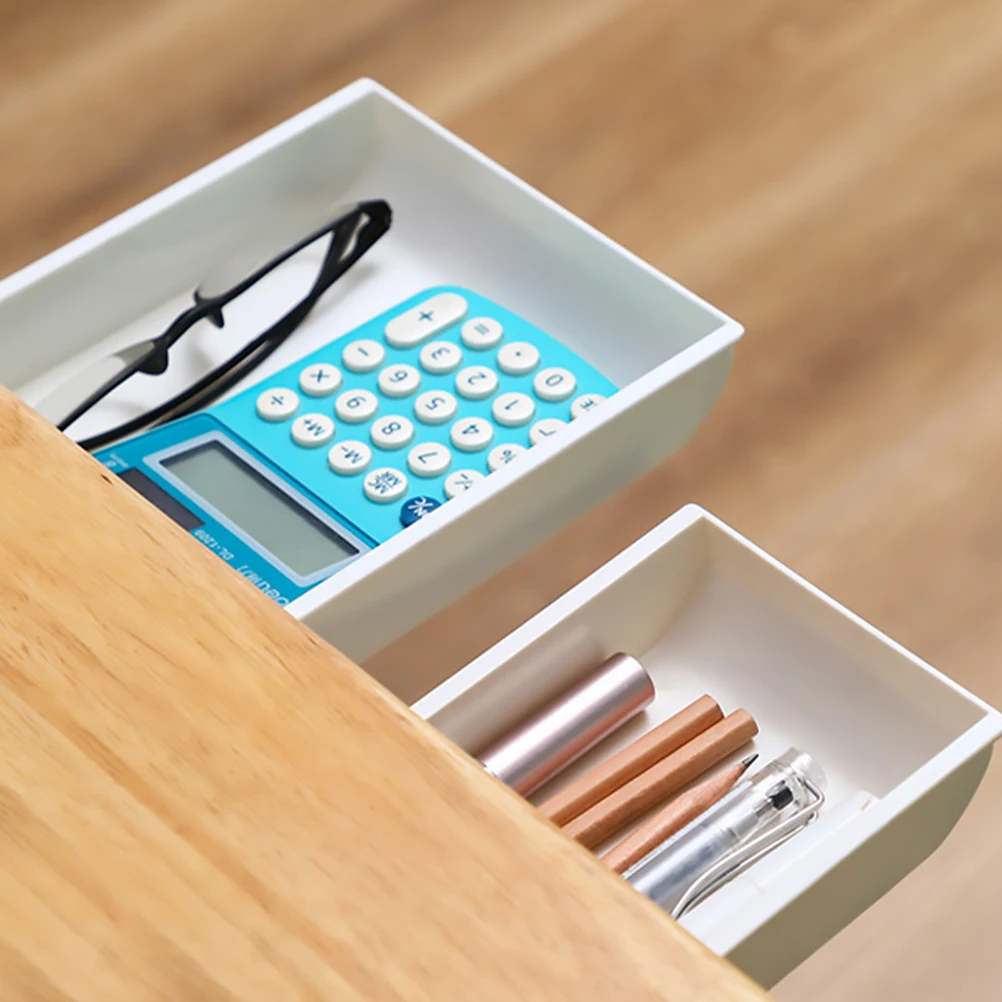 

2pcs Hanging Box Drawer Style Under Table Desktop Organizer For Home Office Adhesive Container Pen Case Wall Mounted Desktop